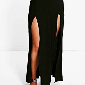 Black Plus size split maxi skirt
